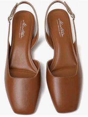 MOSTRIN Brown Chunky  D'Orsay Slingback Low Block Heel Pumps Square Toe Size 37